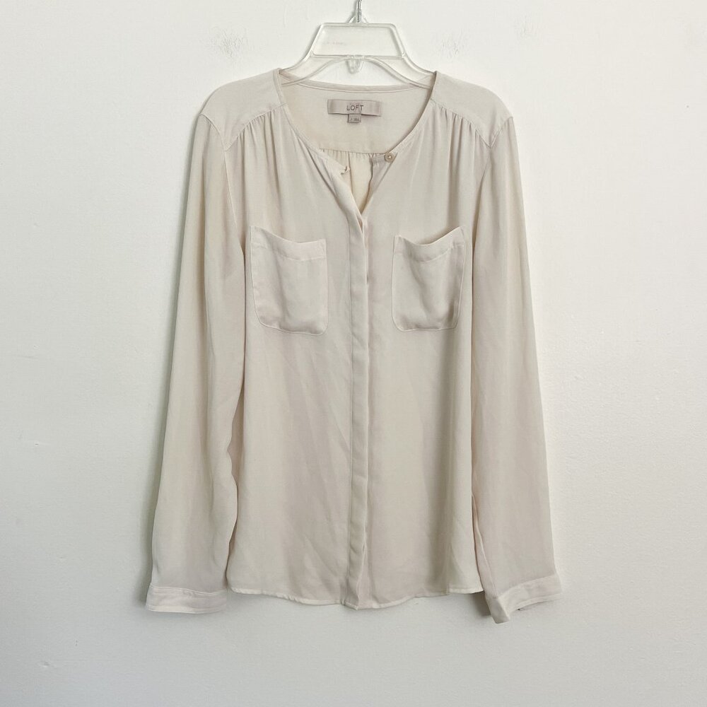 LOFT // cream chiffon button down blouse S